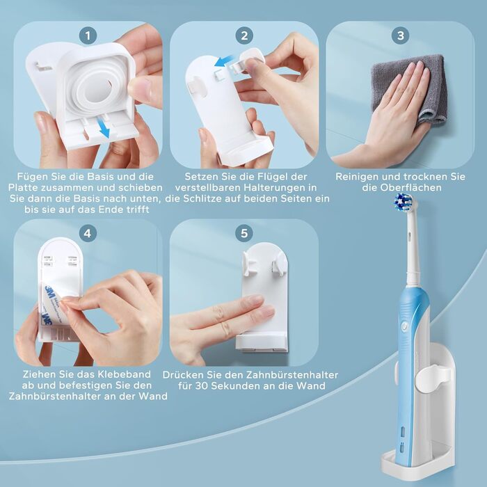 Дзеркальний тримач для електричних зубних щіток HOMMAND (2 шт.) - настінний, універсальний, білий