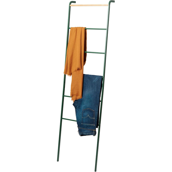 Yamazaki 2813 TOWER Leaning Clothes Rack, Steel/Wood, Minimalist, 45 x 24 x 160 cm (Green (Forest Green), Modern)