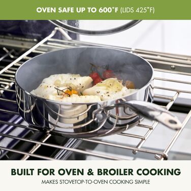 Набір посуду GreenPan Valencia Pro Tri-Ply з нержавіючої сталі, 10 предметів: каструлі та сковороди з керамічним антипригарним покриттям без PFAS та PFOA, багатошарове дно, сумісний з індукцією, безпечний для миття в посудомийній машині, духовці та грилі