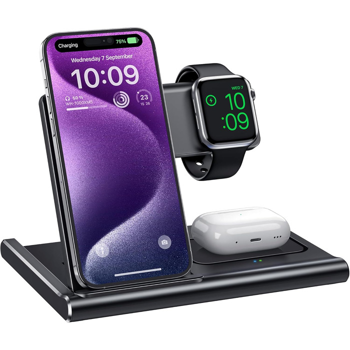 Бездротова зарядка 3-в-1 для Apple Watch, iPhone та AirPods (чорний)