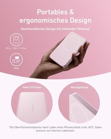 Anker MagGo Powerbank 10000mAh: портативний зарядний пристрій з MagSafe для iPhone 16/15/14/13 (Рожевий)