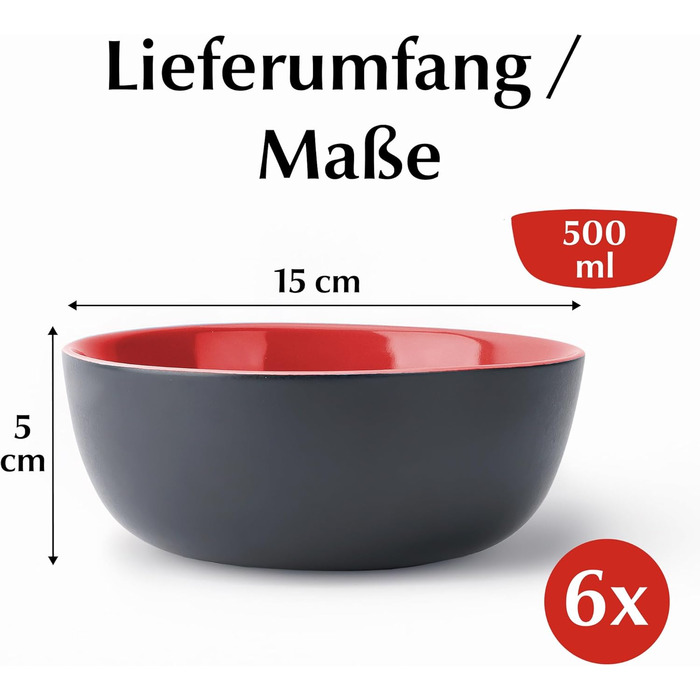 MIAMIO Le Papillon - Набір мисок для сніданку з кераміки (6 шт) 500 мл - Миючі в посудомийній машині та придатні для мікрохвильової печі