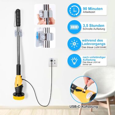 WADEO Electric Cleaning Brush, 17-in-1 Electric Cleaning Brush with Interchangeable Brush Heads and Adjustable Handle, Electric Scrub Brush for Bathroom, Kitchen, Car, Tiles, Floor