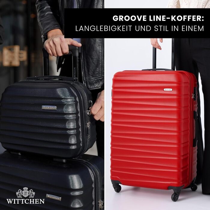 Валіза на колесах WITTCHEN Groove Line L (червона) з ABS-пластику, велика, для авіаперельотів (Lufthansa/Eurowings/Ryanair), з кодовим замком та 4 спіннерами