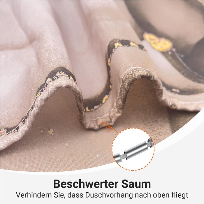 Штора для душу 180x200 см, коричневий мармур, поліестер, з утяжеленим краєм, антигрибкова, водовідштовхувальна, з кільцями (1 шт)