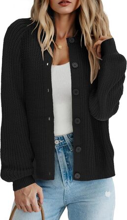 Жіноча в'язана жилетка Zeagoo: короткий кардиган з круглим вирізом, відкритий фасон, з ґудзиками. Елегантний повсякденний стиль (XXL, Чорний)