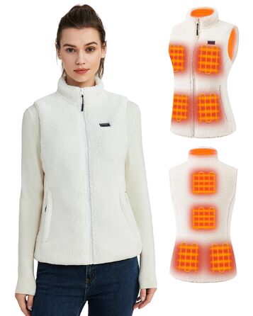 Електрична флісова жилетка Daen з підігрівом, 16000mAh, 7.4V Powerbank, Sherpa, для активного відпочинку та катання на лижах (M, білий)