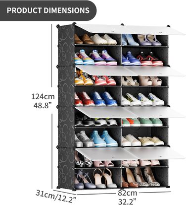 Plastic shoe cabinet, DIY simple shoe rack, narrow, with door, steel frame, stable, for hallways, bedrooms, entrance areas, White with transparent door, 2 * 6 (Black, 2x8)