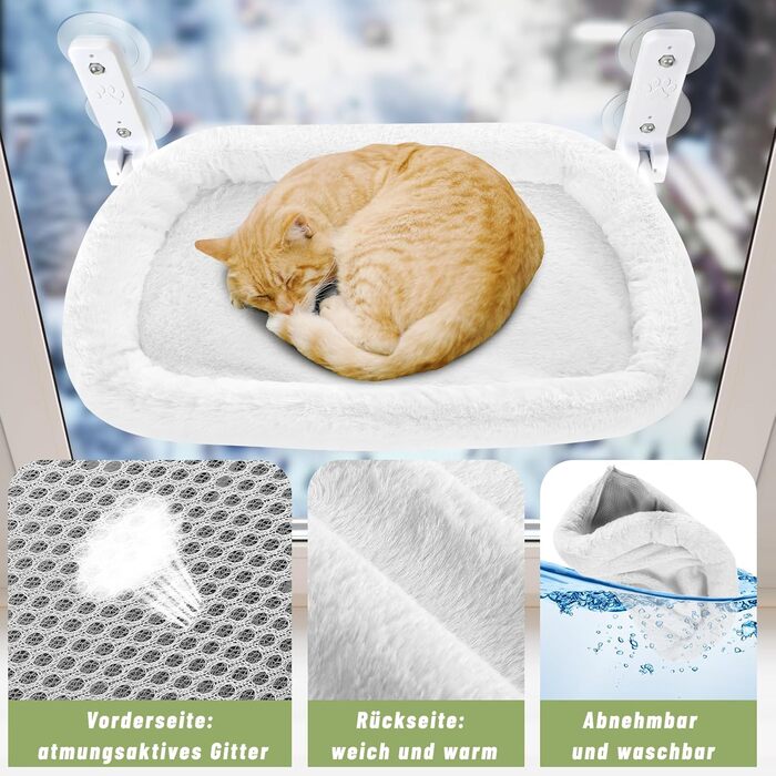 Лежанка для котів на вікно 60x30 см, гамак для котів зі стабільними присосками, складане ліжко для котів на віконний підвіконня, до 20 кг, (з ліжком для котів XL, бежевий)