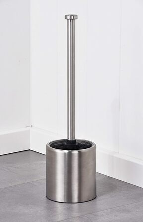 Набір для туалету Bambelaa: щітка для унітазу, гачок, контейнер з нержавіючої сталі, скло, чорний, срібний (10 x 36,5 см)