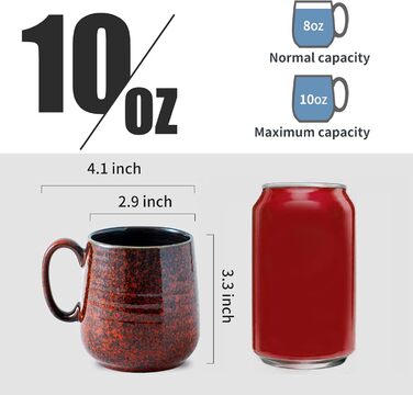 Набір чашок для кави Hasense, темно-сірий, 4 шт, 340 мл, з великою ручкою, для кави, чаю, молока та гарячого шоколаду, легко миються, підходять для миття в посудомийній машині та мікрохвильовій печі