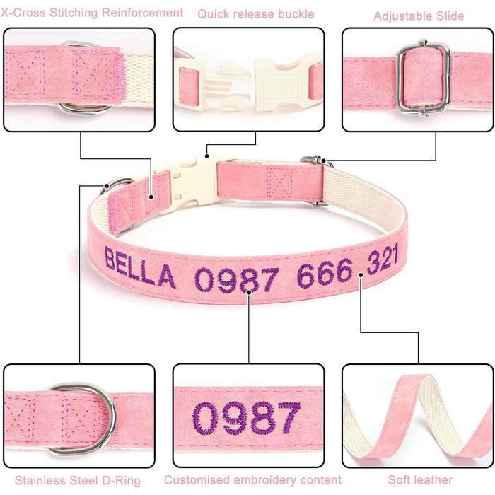 Персоналізоване собаче нашийник з металевою застібкою: напис та номер телефону, регульовані розміри для великих та середніх собак (Collar 06)