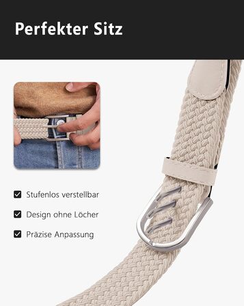 YOUCHAN 2 шт. ремені для жінок та чоловіків, еластичні плетені ремені, 3,3 см, еластичні ремені з регульованою довжиною, унісекс, чорний + бежевий