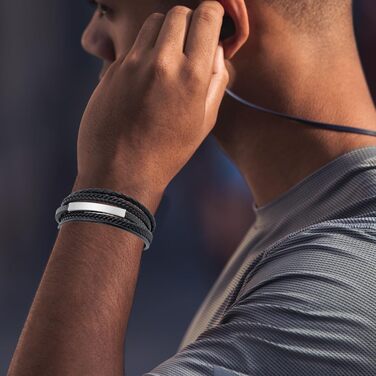 Чоловічий браслет з натуральної шкіри, широкий плетіний браслет на магнітній застібці (чорний)