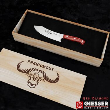 Ніж кухарський Giesser Red Diamond 20 см, PremiumCut No 1, Німеччина - професійний кухонний ніж з нержавіючої сталі, червоний акрил