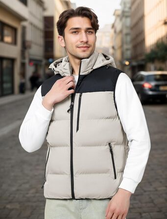 Чоловіча зимова жилетка AIEOE з капюшоном, тепла степна жилетка, стильний блоковий колір, розміри EU S-XL (Хакі, L)