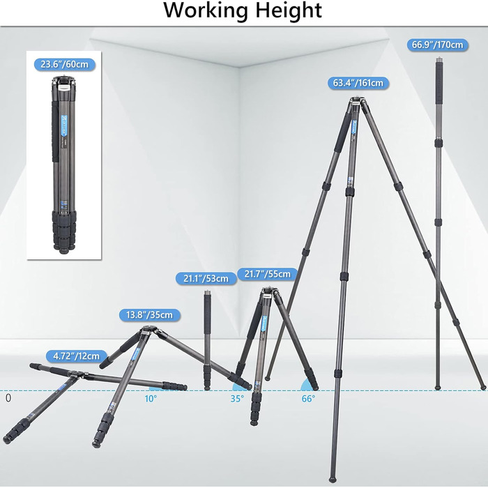 Штатив для камери ARTCISE з вуглецевого волокна з моноподом, 40 мм, для важкої техніки, 88 кг, CS80C
