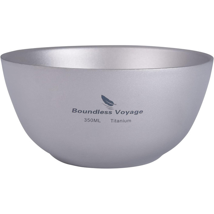 iBasingo Titan Bowl Rice Soup Cup Outdoor Camping Dinnerware 350ml Lightweight Double-Walled Round Bowl Tableware for Travel Hiking Home Ti1094T 350ml -Ti1094t