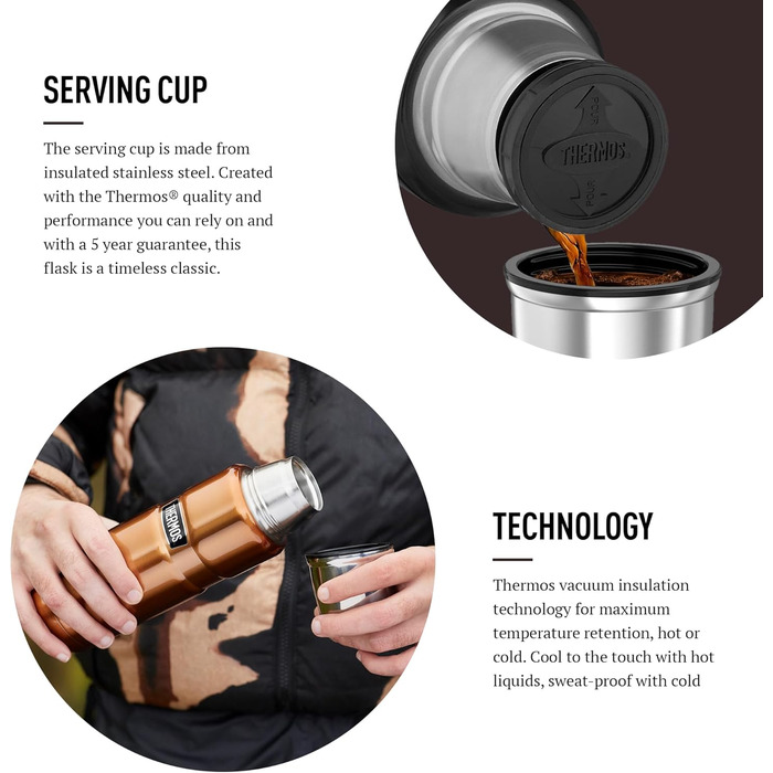 Kleine King Stainless Steel Thermos Flask - 470ml - Hot & Cold - Black