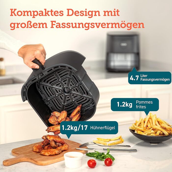 Аерофритюрниця COSORI 9-в-1, 5 л, компактна, до 230°C, для м'яса, з антипригарним кошиком і сенсорним склом, 130+ рецептів, мало олії