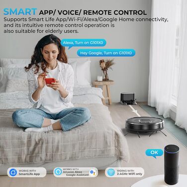 Робот-пилосос з функцією миття, 4200Pa, 130 хв роботи, для високих порогів, гладких поверхонь та тиха робота, система захисту від заплутування, керування через додаток/Alexa/Wi-Fi, для шерсті тварин, килимів та підлоги, чорний