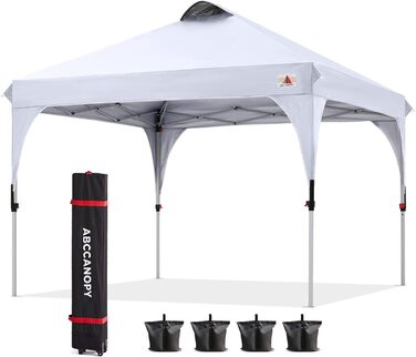 ABCCANOPY 3x3M Pop Up Gazebo Waterproof Festival Sunshade Outdoor Pavilion with Rolling Bag, Bonus 4x Weight Bags, 4x Ropes, 4x Stakes White Without Side Walls