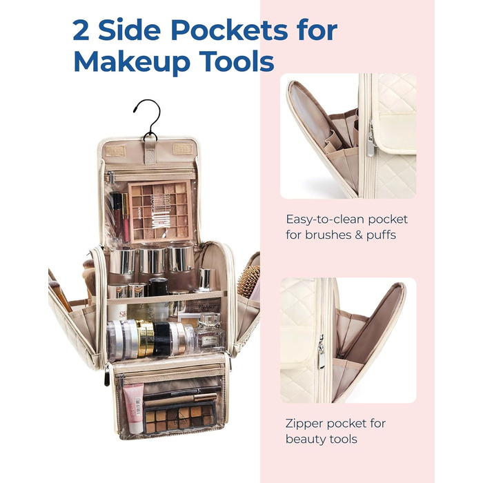 Органайзер для косметики BAGSMART, велика косметичка для жінок, сумочка для туалетних речей, настінна сумочка, косметичка, валізка для косметики (Бежевий)