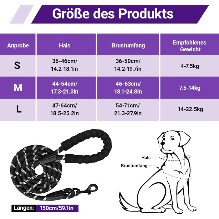 Нашийник для собак великих порід з ручкою, без обмеження грудної клітки, дихаючий, безпечний, світловідбиваючий, без матеріалу PU, для тренувань та активного відпочинку, Стиль 2, фіолетовий (L)