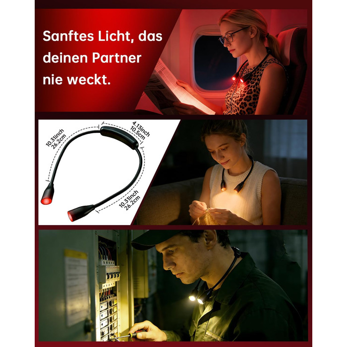 Світлодіодна лампа для читання з кліпсою 670 нм, з функцією пам'яті, димуванням та USB-зарядкою. Безсиній, портативний світильник для читання в ліжку, нашийний ліхтар