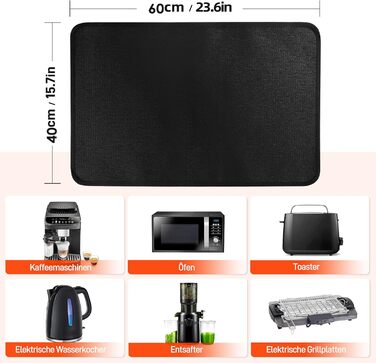 Термостійкі підкладки під фритюрницю 2 шт. 40 x 45 см, 1 мм - захист від нагріву для стільниці, масло- та водовідштовхувальні, легко миються (Чорний, 40x60x0.1 см)