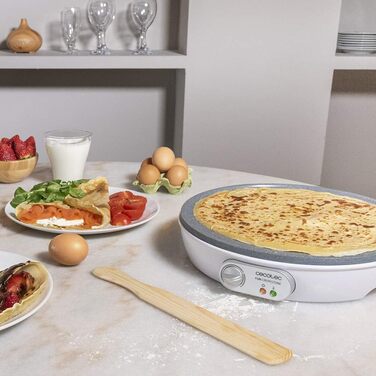 Млинниця Cecotec Crepe Fun CrepeStone Twin 1200 Вт, антипригарна поверхня з екологічного каменю, реверсивна плита для приготування млинців або 4 панкейків, 1000 Вт, Rockstone