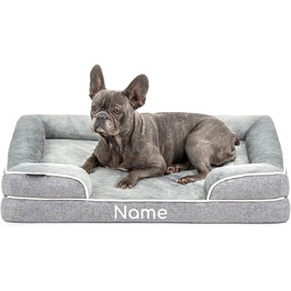 Ортопедичне ліжко для собак Lionto з високим бортиком, 97x71x17 см, міцне собаче ліжко з м'яким фланелевим наповнювачем, знімний та пральний чохол, нековзне, для малих та великих собак та котів, сірий (L 89 x B 63 x H 17 см (з іменним нанесенням))