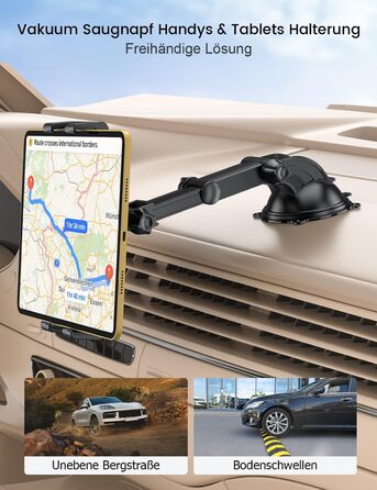 Тримач для планшета та смартфона в автомобіль OHLPRO, універсальний кронштейн на присосці для лобового скла та торпедо, поворот на 360°, висувний тримач 18 см, для пристроїв 4.7-13 дюймів