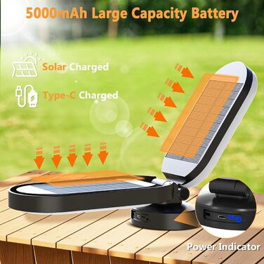 Bravzurg LED Camping Lamp Rechargeable, 5000mAh Battery Solar Camping Light Outdoor, Foldable Waterproof Hanging Camping Lantern Accessories Gear, Battery Lamps for Tent, Blackout, Emergency