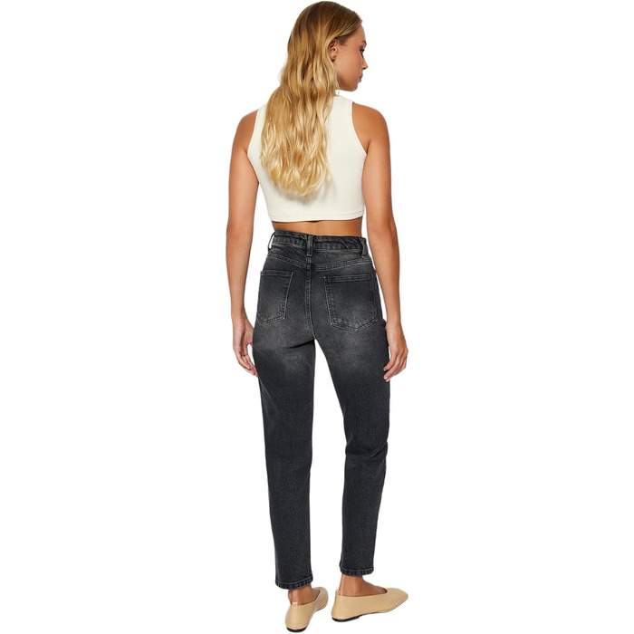 Джинси жіночі Trendyol Mom Jeans висока талія прямі чорні розмір 34