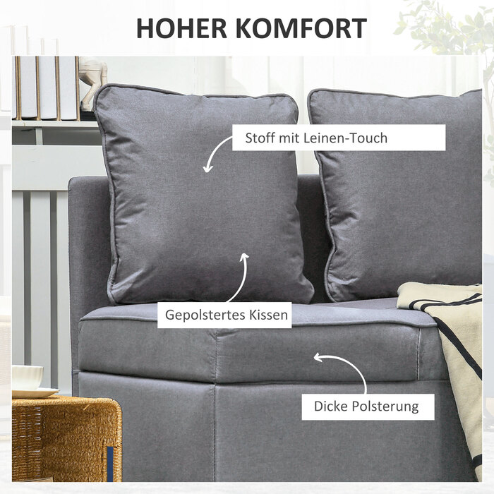 HOMCOM 3-in-1 Sleeper Chair Convertible Sofa Bed with Bed Function, 2-Seater Sofa with Adjustable Backrest, Side Pocket, Cushion, Wheels, up to 300 kg, for Small Spaces, Dark Grey | Aosom