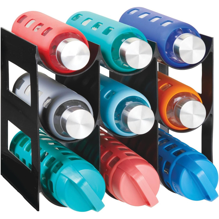 mDesign Practical Wine and Bottle Rack – Plastic Wine Rack Holds Up to 9 Bottles – Freestanding Shelf for Wine Bottles or Other Beverages – Black