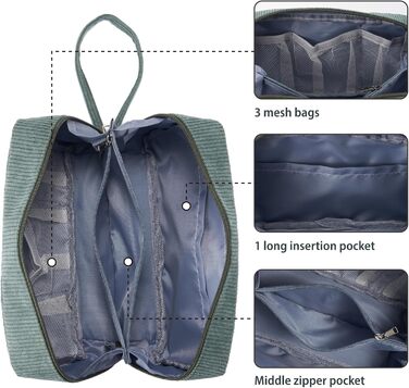 Жіноча косметичка-органайзер з корду, туристична, для подорожей, зелена