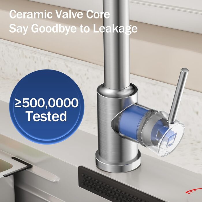 Кухонний змішувач SREWOHS PRO з висувним виливом, 360° обертання, 4 режими розпилення, однорідний, високий вилив, ABS-насадка для кухонної мийки, проста установка (сучасний дизайн)