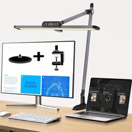 OTUS LED лампа настільна з кріпленням, годинник, таймер, 3 колірні температури, регулювання яскравості, лампа для дому/офісу, захист очей, поворотний кронштейн, офісна лампа