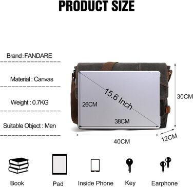 Чоловіча/Жіноча сумка через плече FANDARE для ноутбука 15.6 дюймів, Messenger Bag (Чорна)