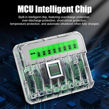 Зарядний пристрій для акумуляторів AXFEE з LCD-дисплеєм, універсальний, 2000mAh, 8-місцевий, швидка зарядка NI-MH/NI-CD AA AAA