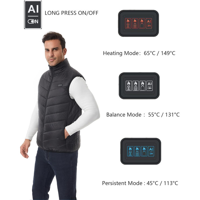 Обогревна жилетка Monave для чоловіків та жінок. Жилетка з підігрівом, 3 режими, для мотоцикла, кемпінгу, катання на лижах, повсякденного носіння та роботи на відкритому повітрі. Чорний колір. (Powerbank не входить до комплекту)