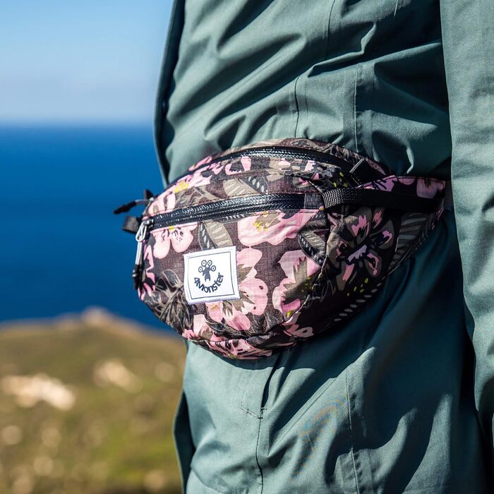 Водонепроникна поясна сумка 4Monster для чоловіків та жінок, 2L, армійний зелений/квітковий рожевий, для подорожей, спорту та активного відпочинку
