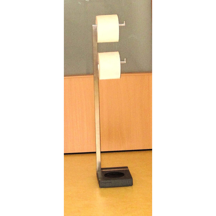 MENOTO - Stand WC-Garnitur (Toilet Butler) - Brushed Stainless Steel, Freistehend (Free-standing), Holds 2 Toilet Rolls, Exclusive Design, Bathroom Accessory (H/W/D: 71 x 20 x 15 cm, Brushed Stainless Steel, 68623)