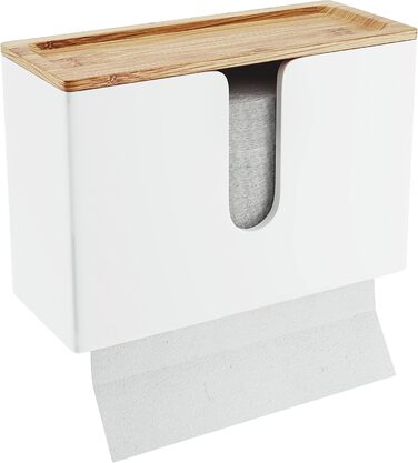 Nature Supplies Wooden Paper Towel Dispenser - Paper Towel Holder with Wall Mount or Tabletop Use, for C-, Z- or Interfold Paper Towels (Bianco, Top)