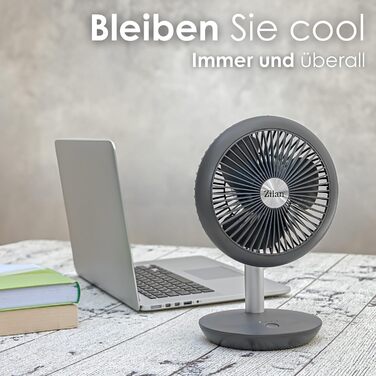 Безшумний настільний вентилятор Zilan | Акумулятор 4000 mAh | Регульований кут 90° | 4 швидкості | 15 годин роботи без дроту | Allegra Anthrazit