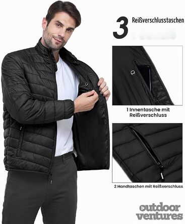 Чоловіча легка утеплена куртка-пуховик Outdoor Ventures, компактна стегана куртка, чорна, розмір XL