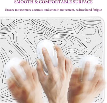 HAUTOCO Килимок для миші ігровий XXL 800x300 мм, чорний з топографічною сіткою, антиковзаюча гума, для комп'ютера, покращена швидкість та точність