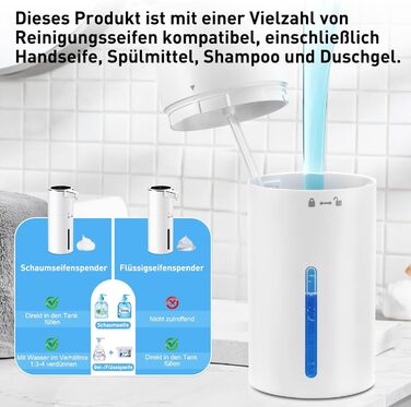 Автоматичний дозатор мила для стін, безконтактний, 400 мл, електричний, з сенсором, USB, перезаряджається, 1800 mAh, для ванної, кухні, офісу (піна, білий). Білий, піна
